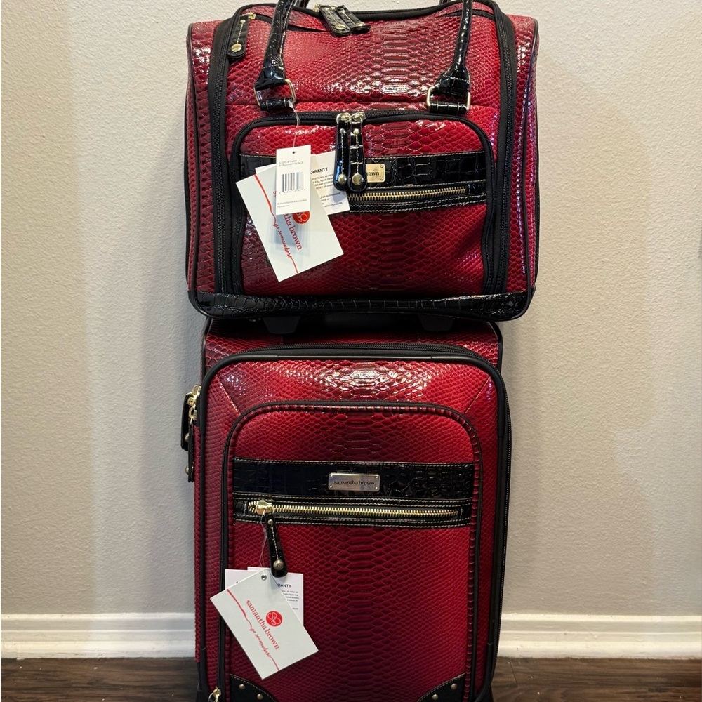 Red Crocodile-Embossed Luggage Set